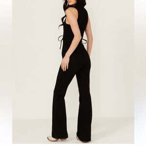 IDYLLWIND Lawson jumpsuit stretch front zipper wide leg black size large